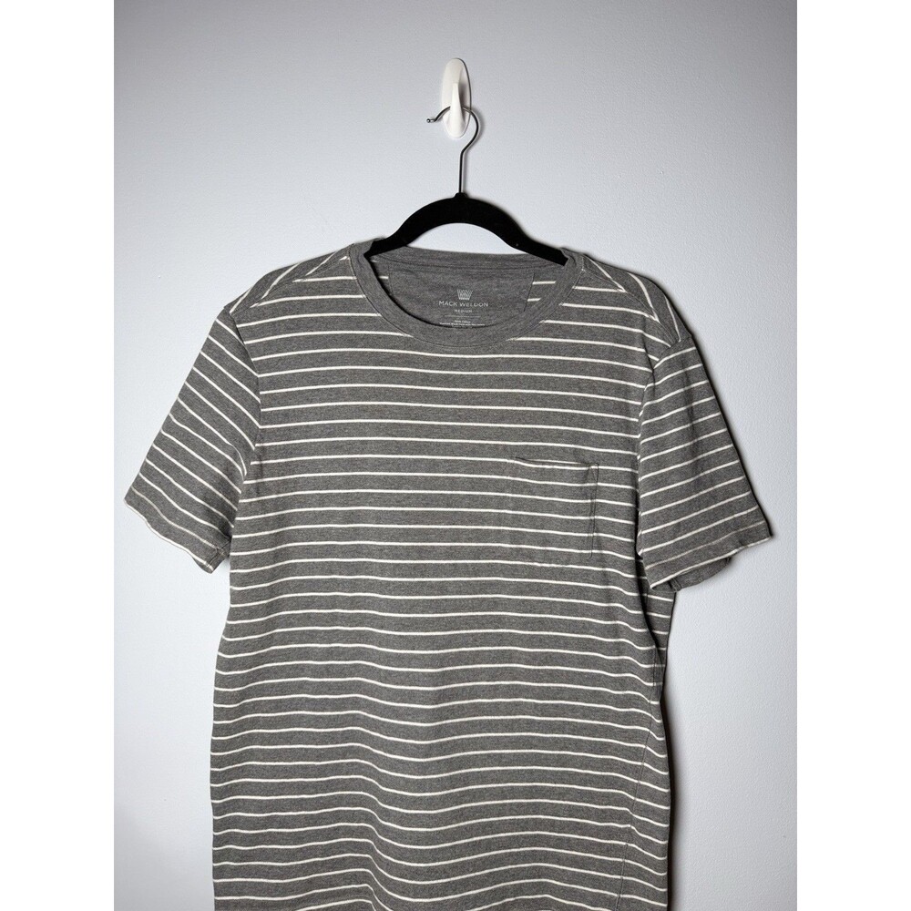Mack Weldon Men's Medium Grey Striped Cotton Short Sleeve Crew Neck Pocket Tee - Picture 5 of 10
